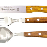 Gabel, Löffel & Brotzeitmesser mit Olivenholz - Rostfrei