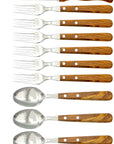 Gabel, Löffel & Steakmesser mit Olivenholz - Rostfrei