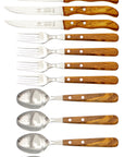 Gabel, Löffel & Steakmesser mit Olivenholz - Rostfrei