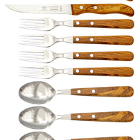 Gabel, Löffel & Steakmesser mit Olivenholz - Rostfrei