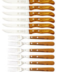 Gabel & Steakmesser mit Olivenholz - Rostfrei