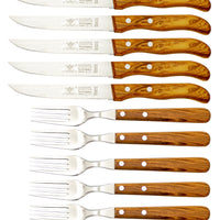 Gabel & Steakmesser mit Olivenholz - Rostfrei