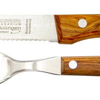 Gabel & Steakmesser mit Olivenholz - Rostfrei