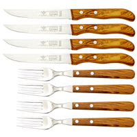 Gabel & Steakmesser mit Olivenholz - Rostfrei