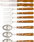Gabel, Löffel & Buckelsmesser mit Olivenholz - Rostfrei