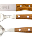 Gabel, Löffel & Buckelsmesser mit Olivenholz - Rostfrei