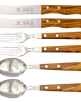 Gabel, Löffel & Buckelsmesser mit Olivenholz - Rostfrei
