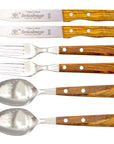 Gabel, Löffel & Brotzeitmesser mit Olivenholz - Rostfrei