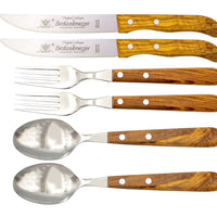 Gabel, Löffel & Brotzeitmesser mit Olivenholz - Rostfrei