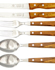 Gabel, Löffel & Steakmesser mit Olivenholz - Rostfrei