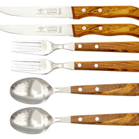 Gabel, Löffel & Steakmesser mit Olivenholz - Rostfrei