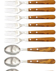 Gabel, Löffel & Buckelsmesser mit Olivenholz - Rostfrei