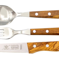 Gabel, Löffel & Messer mit Olivenholz - Rostfrei