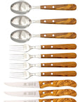 Gabel, Löffel & Messer mit Olivenholz - Rostfrei