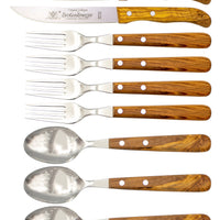 Gabel, Löffel & Brotzeitmesser mit Olivenholz - Rostfrei