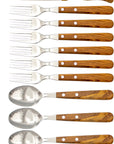 Gabel, Löffel & Brotzeitmesser mit Olivenholz - Rostfrei