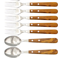 Gabel, Löffel & Brotzeitmesser mit Olivenholz - Rostfrei