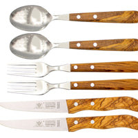 Gabel, Löffel & Messer mit Olivenholz - Rostfrei