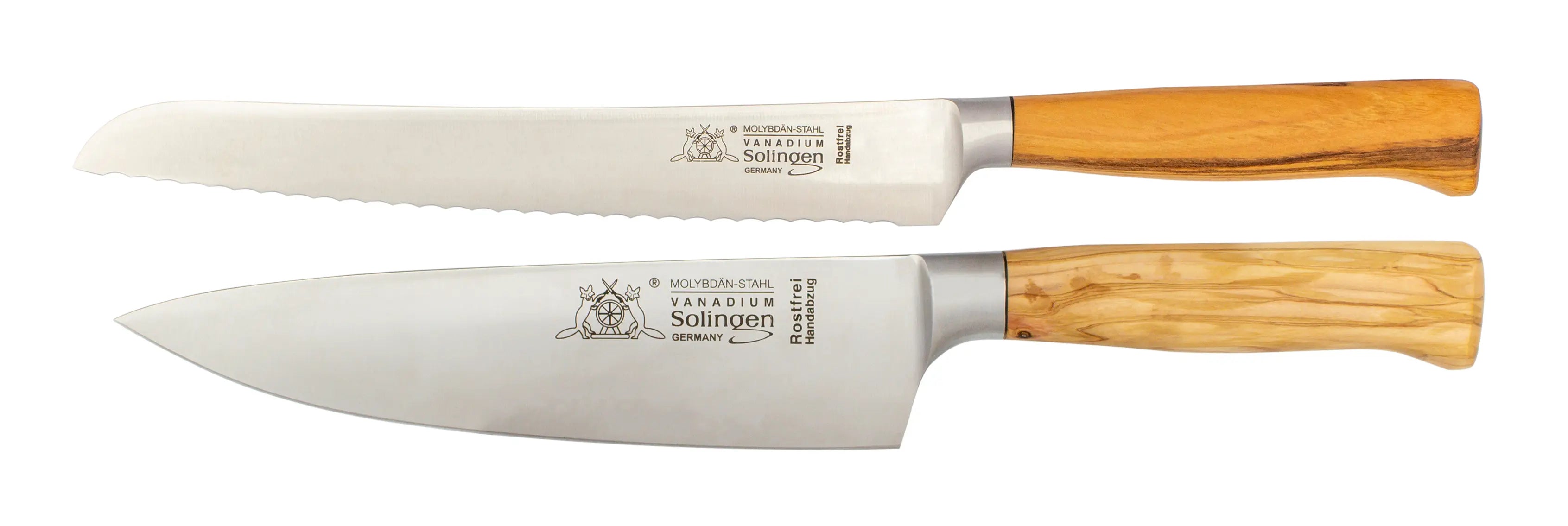 Starter Set - geschmiedetes Kochmesser & Brotmesser mit Olivenholz - Rostfrei