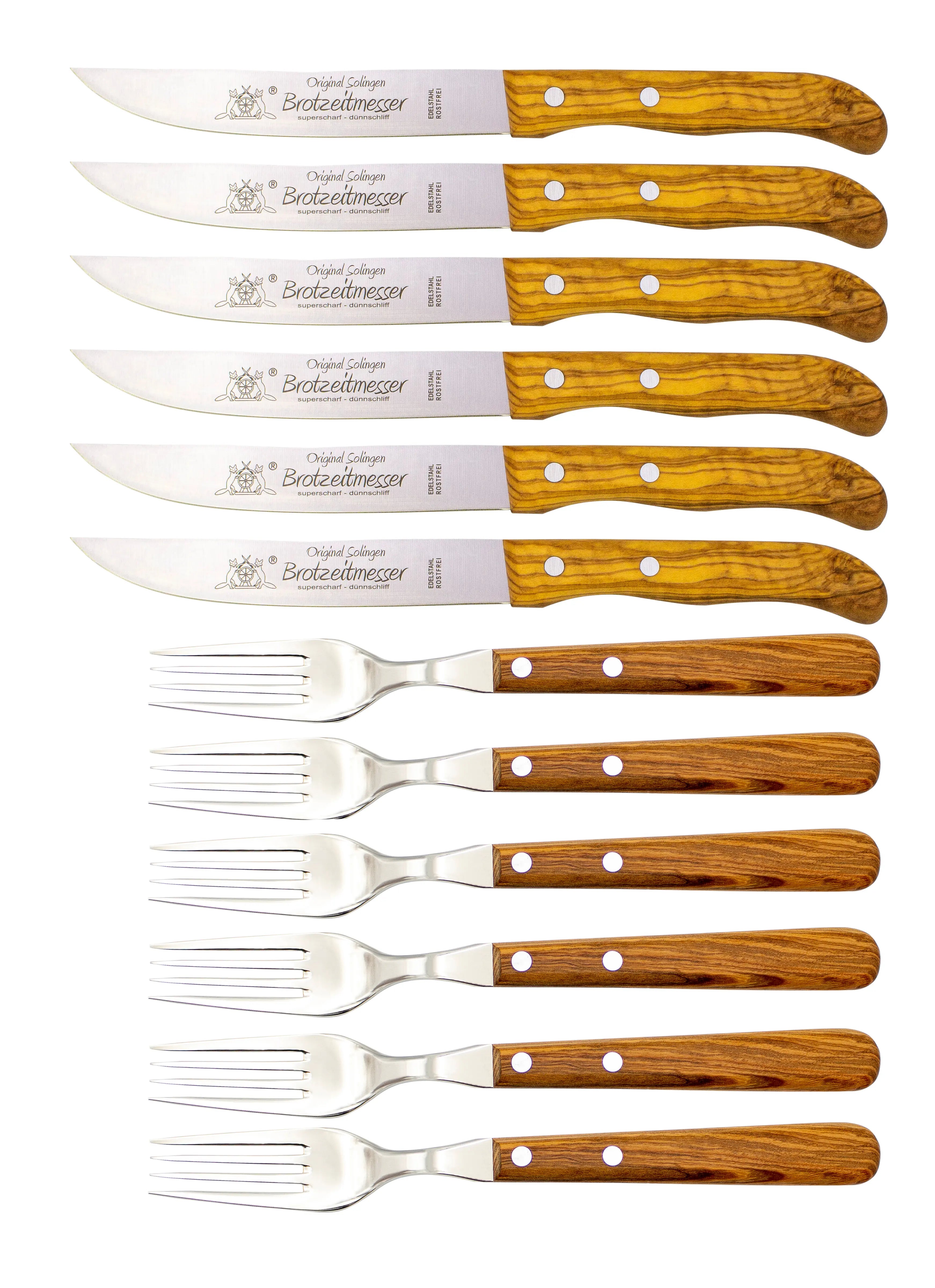 Gabel &amp; Brotzeitmesser mit Olivenholz - Rostfrei