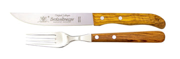 Gabel & Brotzeitmesser mit Olivenholz - Rostfrei