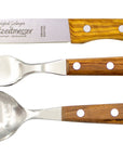 Gabel, Löffel & Brotzeitmesser mit Olivenholz - Rostfrei
