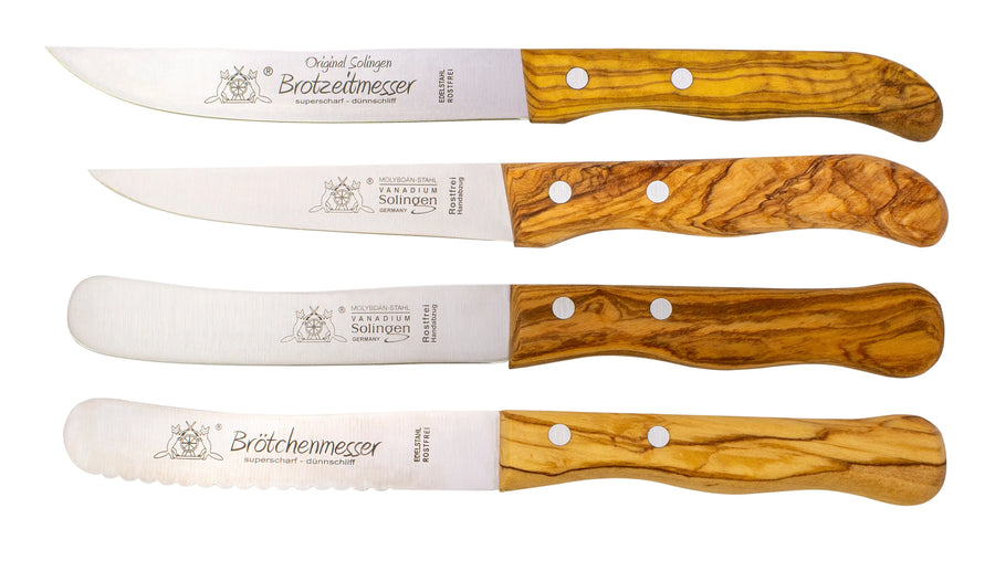 Brötchen Messerset 4-tlg. mit Olivenholz - Made in Solingen