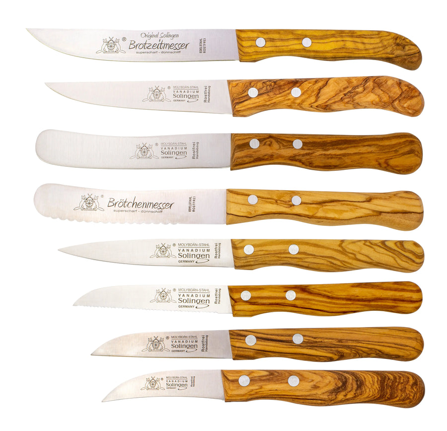 Messerset 8-tlg. mit Olivenholz - Made in Solingen