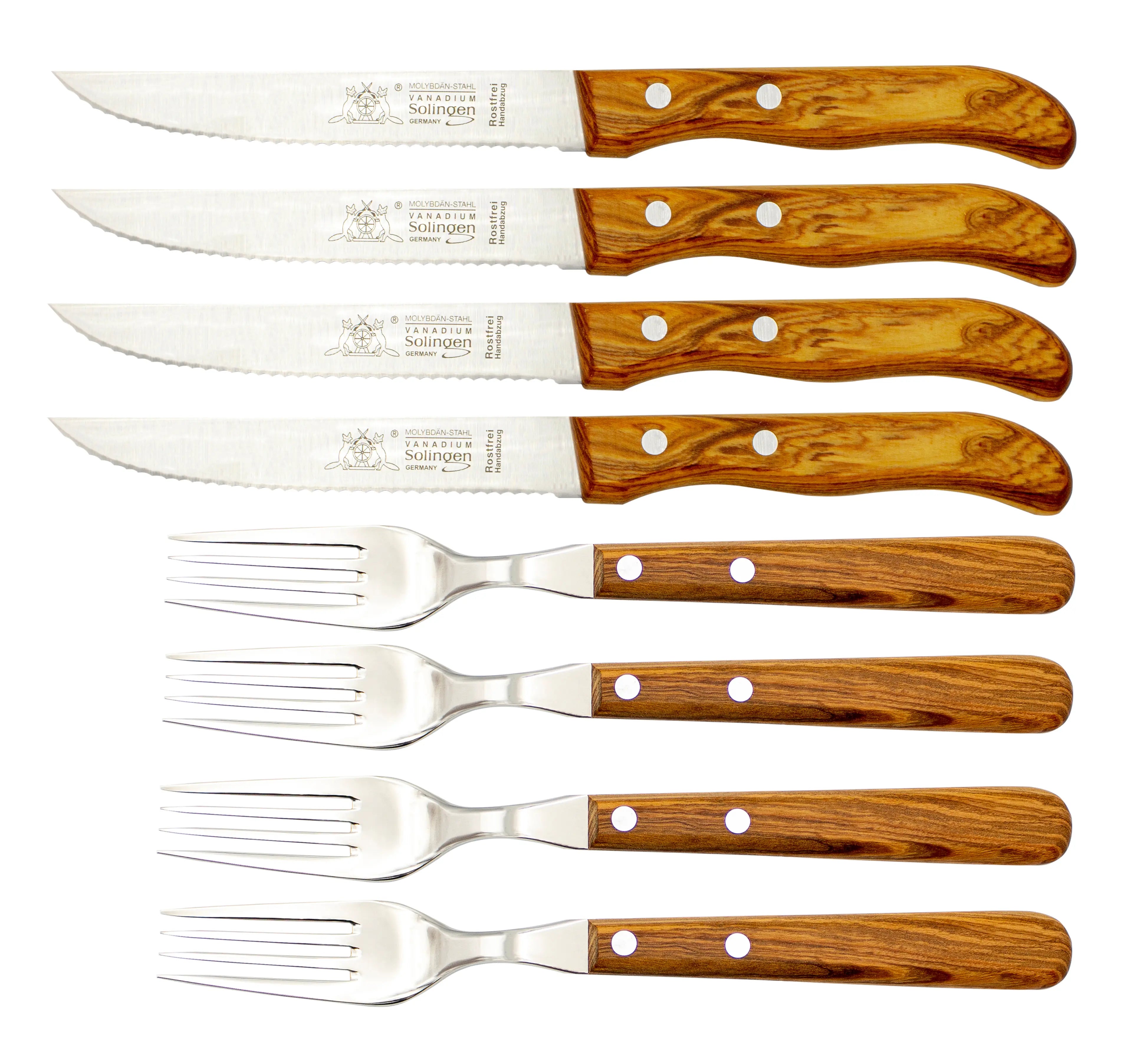 Gabel &amp; Steakmesser mit Olivenholz - Rostfrei