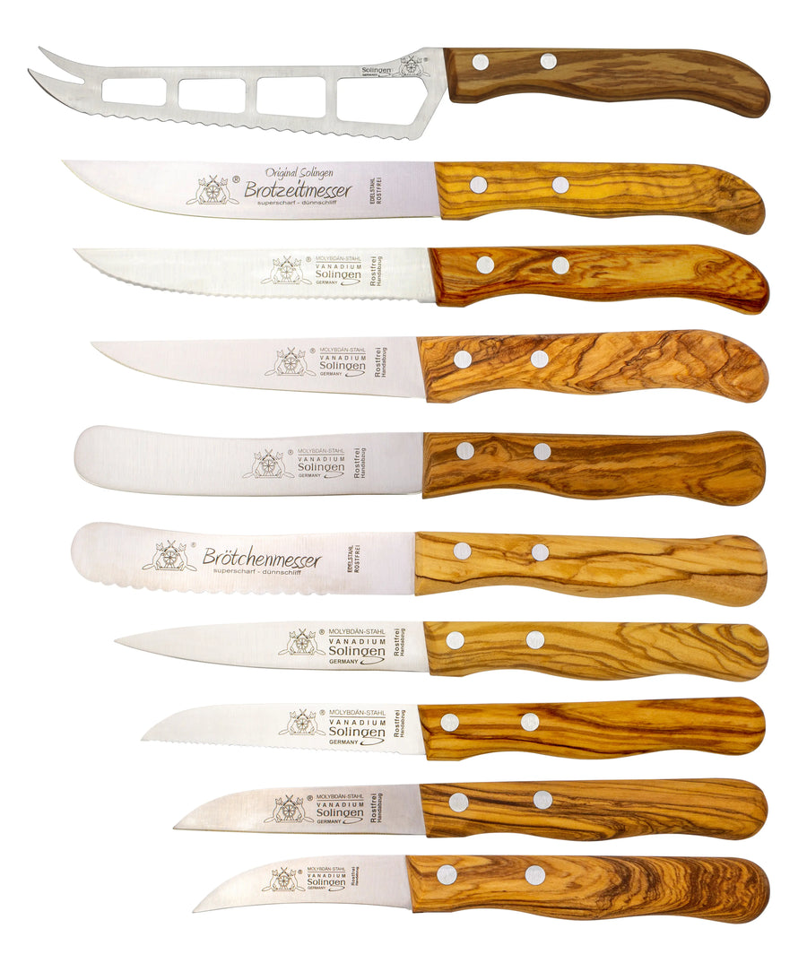 Messerset 10-tlg. mit Olivenholz - Made in Solingen