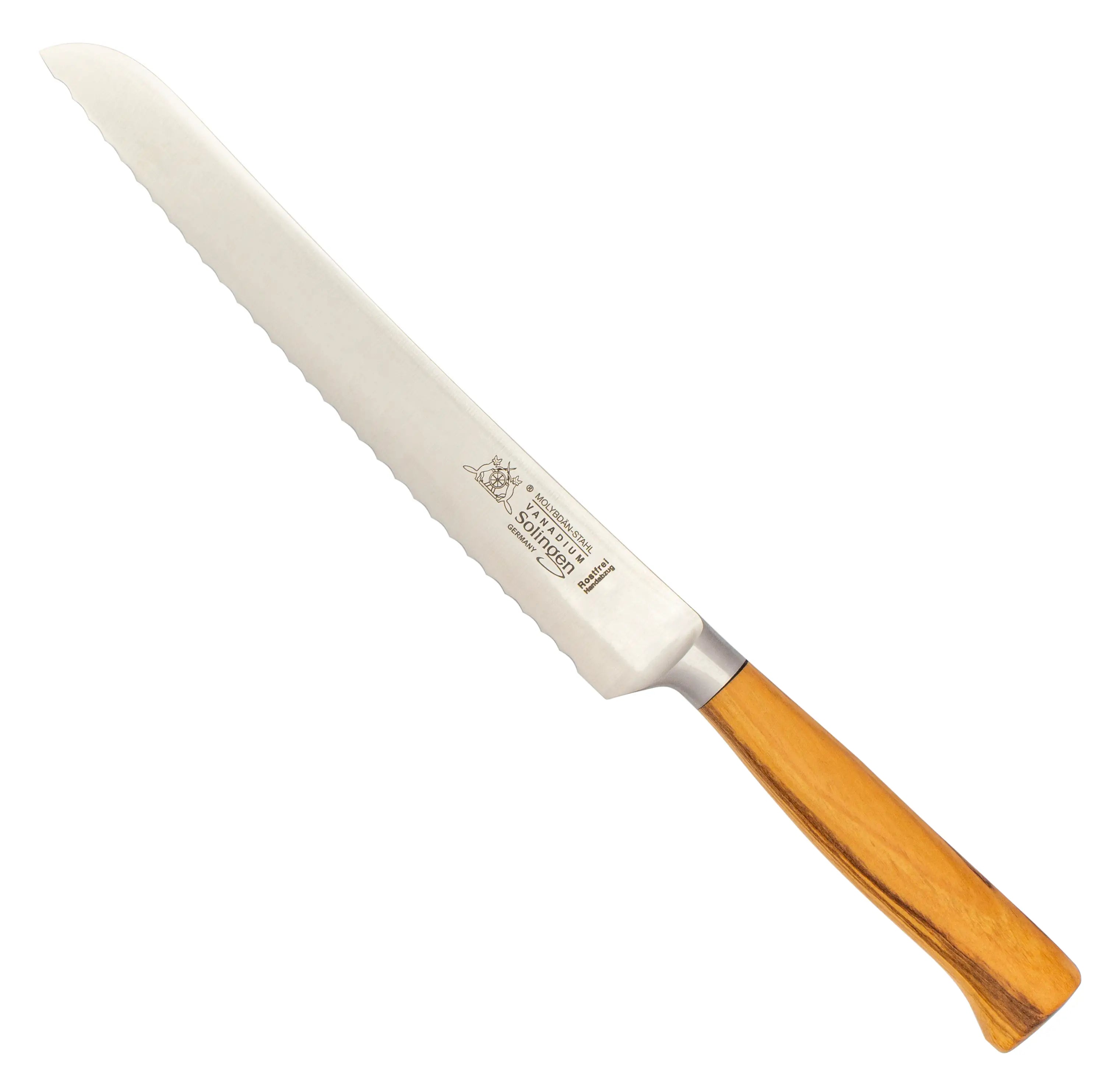geschmiedetes Solinger Brotmesser 21,5cm mit Olivenholz - Rostfrei