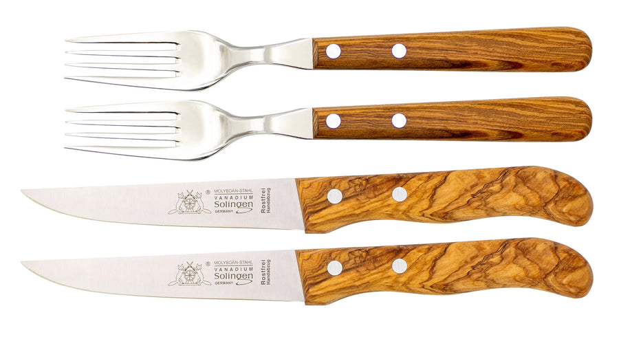 Gabel & Messer mit Olivenholz - Rostfrei