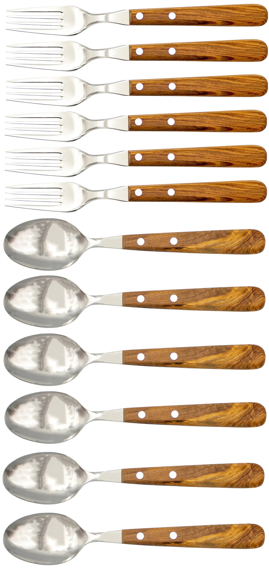 Gabel & Löffel mit Olivenholz - Rostfrei