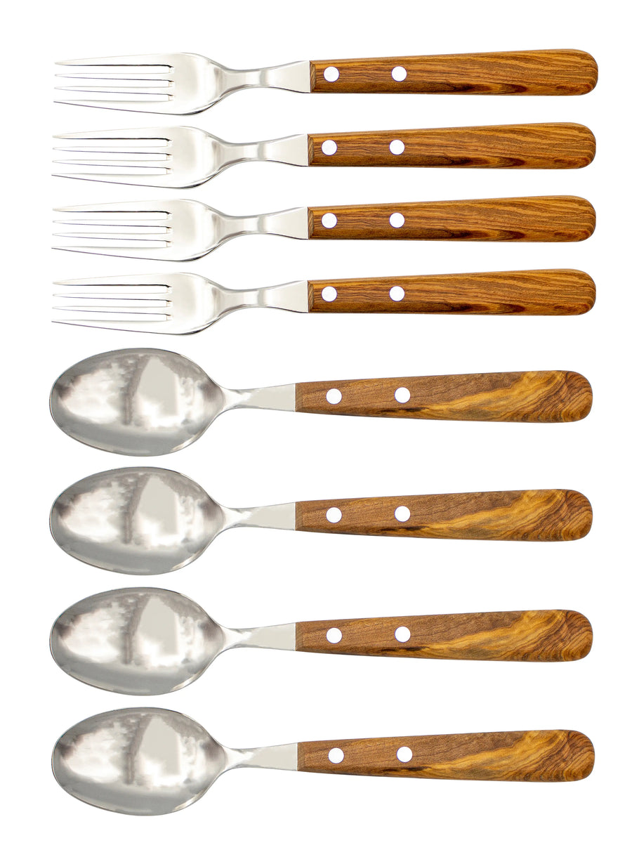 Gabel & Löffel mit Olivenholz - Rostfrei
