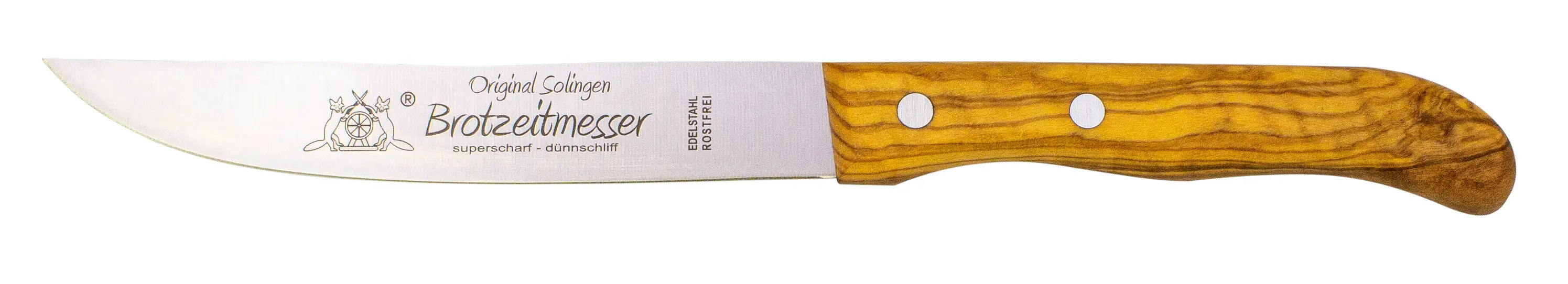 Gabel, Löffel &amp; Brotzeitmesser mit Olivenholz - Rostfrei