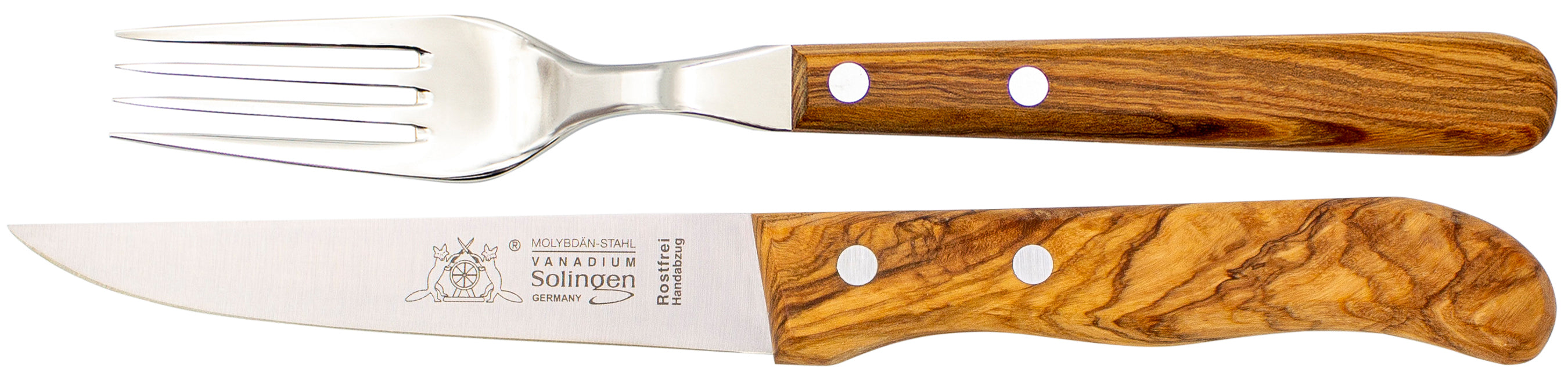 Gabel &amp; Messer mit Olivenholz - Rostfrei