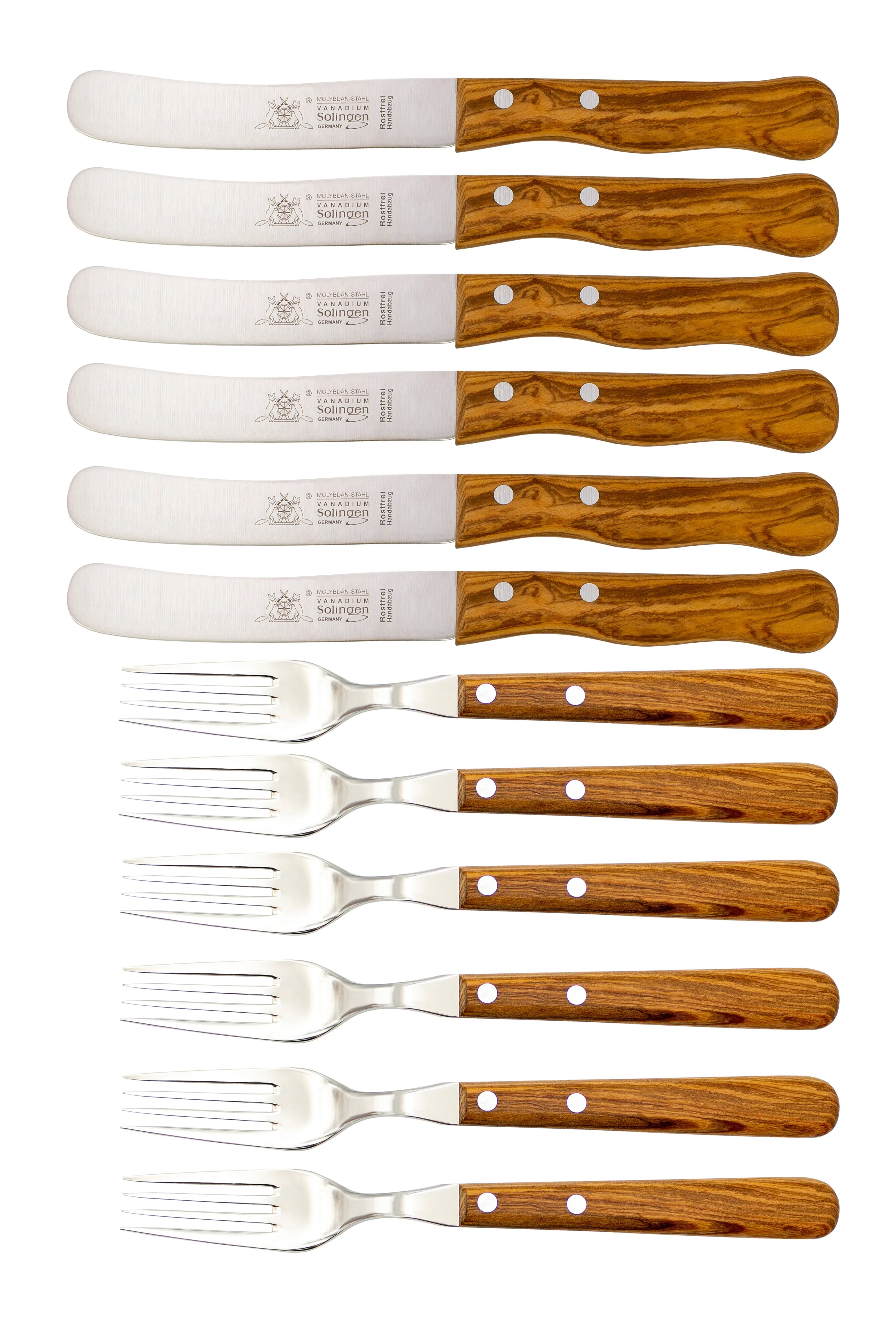 Gabel &amp; Buckelsmesser mit Olivenholz - Rostfrei