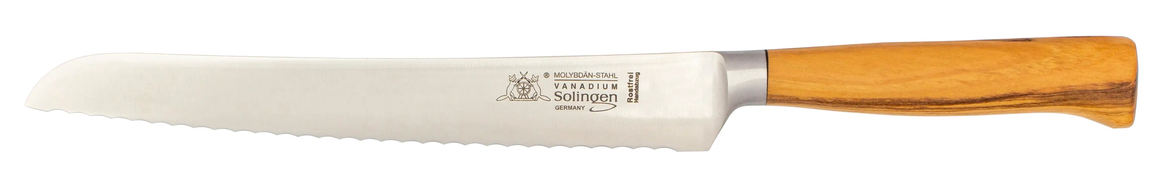geschmiedetes Solinger Brotmesser 21,5cm mit Olivenholz - Rostfrei