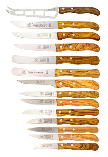 Messerset 14-tlg. mit Olivenholz - Made in Solingen